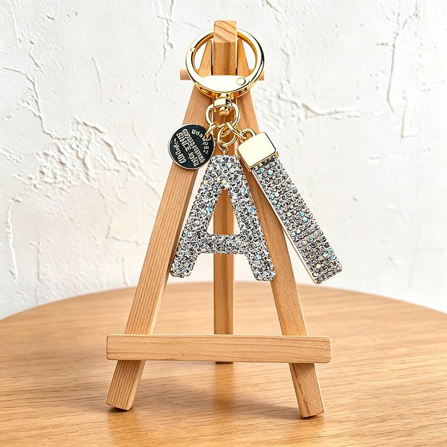 Llavero con letra de diamantes completos, llavero de coche de lujo, accesorio de bolso de cristal personalizado - Llavero con letra de diamantes de imitación - Ver 1