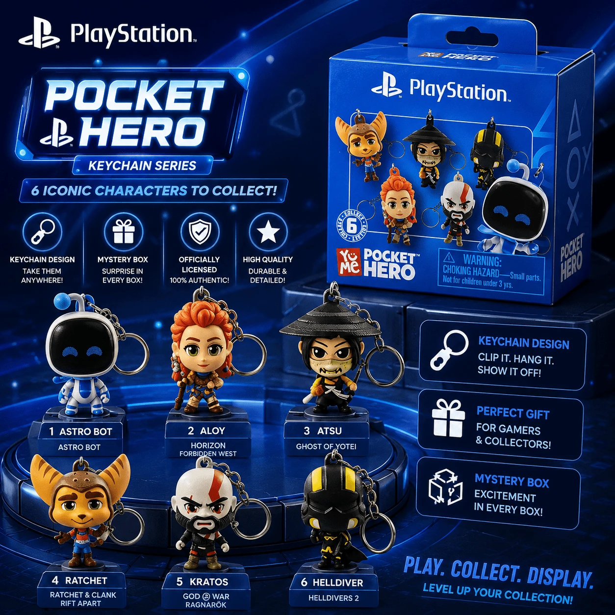Sony Official PlayStation Mystery Box Keychain Classic Console Controller Bag Pendant Retro Gamer Acrylic Charm For Teens Adults Aesthetic Backpack Accessories, Tech Key Ring Unique Birthday Holiday Gift For Video Game Fans - Blue - View 1