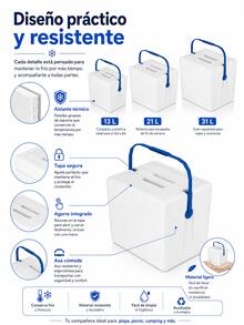 Caja isotérmica portátil blanca y ligera, con capacidad de 13 L/21 L/31 L, mantiene las bebidas calientes o frías, es fácil de transportar y una práctica nevera portátil para exteriores, ideal para familias, acampadas, picnics, etc.Caja isotérmica reforzada con asa, perfecta para viajes a la playa, pesca, acampada y conservación de alimentos y bebidas.Caja isotérmica para refrigeración en exteriores. - Blanco - Ver 9