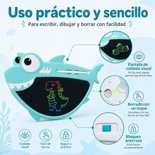 Tableta de Escritura LCD 8.5" Diseño de Tiburón, con Pantalla LED, Borrado Instantáneo y Bloqueo de Protección - Azul - Ver 7