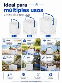 Caja isotérmica portátil blanca y ligera, con capacidad de 13 L/21 L/31 L, mantiene las bebidas calientes o frías, es fácil de transportar y una práctica nevera portátil para exteriores, ideal para familias, acampadas, picnics, etc.Caja isotérmica reforzada con asa, perfecta para viajes a la playa, pesca, acampada y conservación de alimentos y bebidas.Caja isotérmica para refrigeración en exteriores. - Blanco - Ver 4