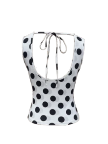 Polka Dot Cowl Neck Sleeveless Top Fitted Ruched Y2K Retro Summer Tank Blouse - 白色 - 查看 4