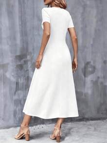 [Pocketless Edition] Qstar White Dress, Women's Large-Sized Long Skirt Summer T-Shirt Dress Casual V-Neck Short Sleeved Long Version Dress Loose Fit , Summer Dress, Casual Soft Dress, Vacation/Beach/Holiday Dress, Summer Date. - trắng - Xem 2