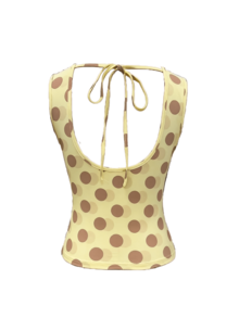 Polka Dot Cowl Neck Sleeveless Top Fitted Ruched Y2K Retro Summer Tank Blouse - 黃色 - 查看 4