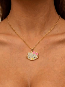 Miniso Hello Kitty 水鑽吊墜項鍊 1件 金色鍊條 粉色蝴蝶結 輕巧舒適 女款 日常 派對 休閒 禮物 - 樣式1 - 查看 5