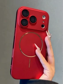 1pc Luxury Metal Paint Camera Protection Electroplated Matte Magnetic Texture Phone Case, Suitable For IPhone 17 Pro Max Air 16 15 14 13 12 Pro Max Plus Wireless Charging - Red - View 2