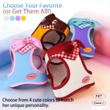 1pc Ergonomic 3D Mesh Dog Harness With Bow, Escape-Proof Adjustable Pet Vest, Suitable For Small Dogs And Cats, Soft Breathable No-Choke Puppy Walking Harness, Cute Plaid Bandana Design Pet Supplies, Ideal For Outdoor Daily Walks - Yellow - View 8