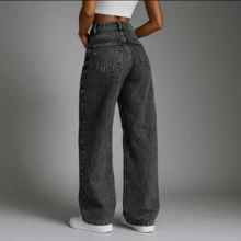 Calça wide leg jeans  pantalona feminina - grafite - Visão 2