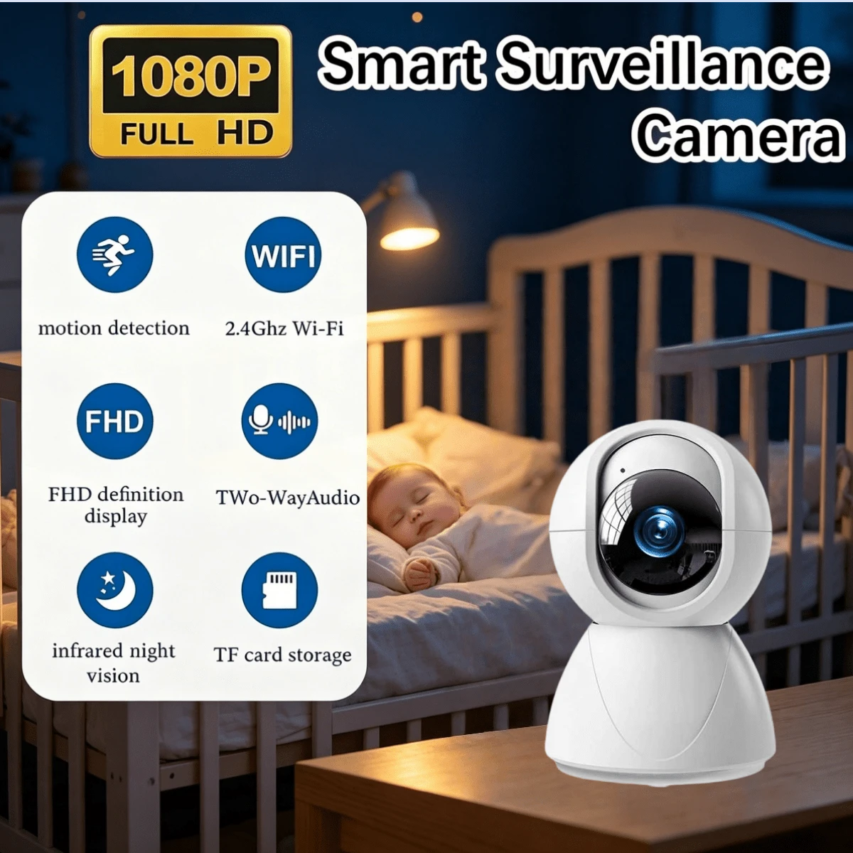 2 piezas Cámara de acceso remoto inalámbrico HD 1080P de 2.4G, monitor de bebé, cámara de monitoreo de bebé/mascota/niñera, rotación y inclinación de 360°, zoom 10X, visión nocturna a color, foco, audio bidireccional, alarma, detección de movimiento con IA, adecuada para monitoreo de mascotas, interior/exterior, vigilancia de del hogar, iOS y Android - Multicolor - Ver 1