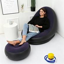 TAIMASI Inflatable Lounge Chair For Adults With Inflatable Pump, Folding Portable Lazy Sofa With Foot Stool Lazy Flocking Recliner Chair Air Couch Sofa For Indoor Livingroom Gaming Bedroom Office Balcony, Outdoor Travel Camping Christmas Thanksgiving Indoor Outdoor Leisure Relax Furniture Supplies-Blue - Màu xanh lam - Xem 10