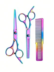 1pc/2pcs/3pcs Professional Hair Cutting Scissors Colorful Home Hairdressing Scissors Set Hair Thinning Scissors Stainless Steel Blade - Multicolor - View 1