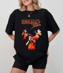 BBruno MMars T-Shirt With Stage Portrait Print, Unisex Casual Top In The Style Of An American Pop Singer - Black - View 9