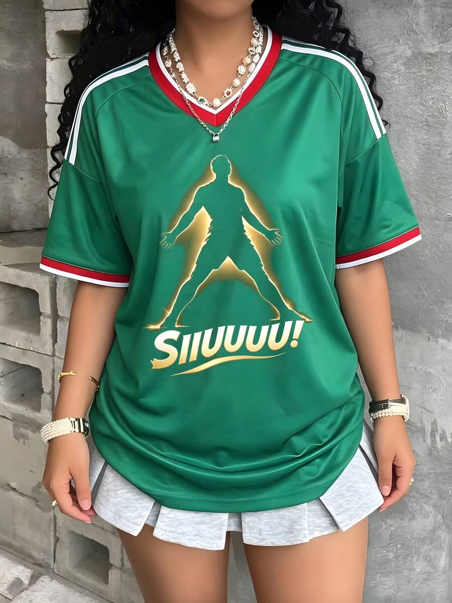 Women's Loose-Fitting T-Shirt, Printed With The Colors Of The Mexican National And Flag, Perfect For Supporting The National Team. Comfortably Soft For Everyday Wear. 100% Cotton, 220 Gsm. Fashionable Everyday Essentials And Holiday Gifts, Unisex. - 綠色5 - 查看 1
