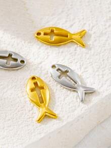 5PCS/10PCS/20PCS 簡約百搭鏤空十字魚造型吊墜，迷你魚十字DIY創意個性化吊飾，適用於項鍊、耳環與手鍊 - 鏤空型 - 查看 2