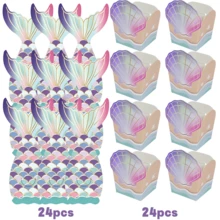 12/24 Set Shell Design Gift Boxes Mermaid Cards Set Cartoon Mermaid Design Paper Treat Boxes Gift Packaging Box Mini Creative Ocean Party Favor Boxes For Birthday Wedding Babyshower Holiday Hawaii Party Decorations - Multicolor - View 14