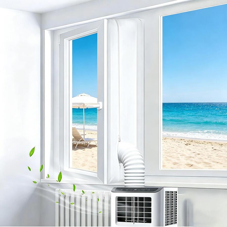 Portable Air Conditioner Window Sealing Kit, Suitable For Sliding Windows, Blocks Heat Exchange, With Zipper And Adhesive Fasteners, Compatible With Dryers, Keeps Room Cool - White - View 1