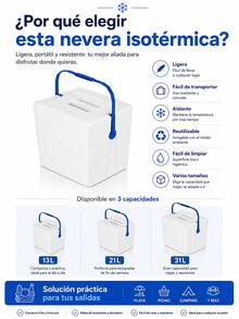 Caja isotérmica portátil blanca y ligera, con capacidad de 13 L/21 L/31 L, mantiene las bebidas calientes o frías, es fácil de transportar y una práctica nevera portátil para exteriores, ideal para familias, acampadas, picnics, etc.Caja isotérmica reforzada con asa, perfecta para viajes a la playa, pesca, acampada y conservación de alimentos y bebidas.Caja isotérmica para refrigeración en exteriores. - Blanco - Ver 3