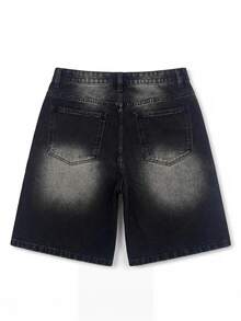 Men's Loose Casual Denim Shorts With Pockets, Multi-Functional Summer Denim Shorts - Black - View 5