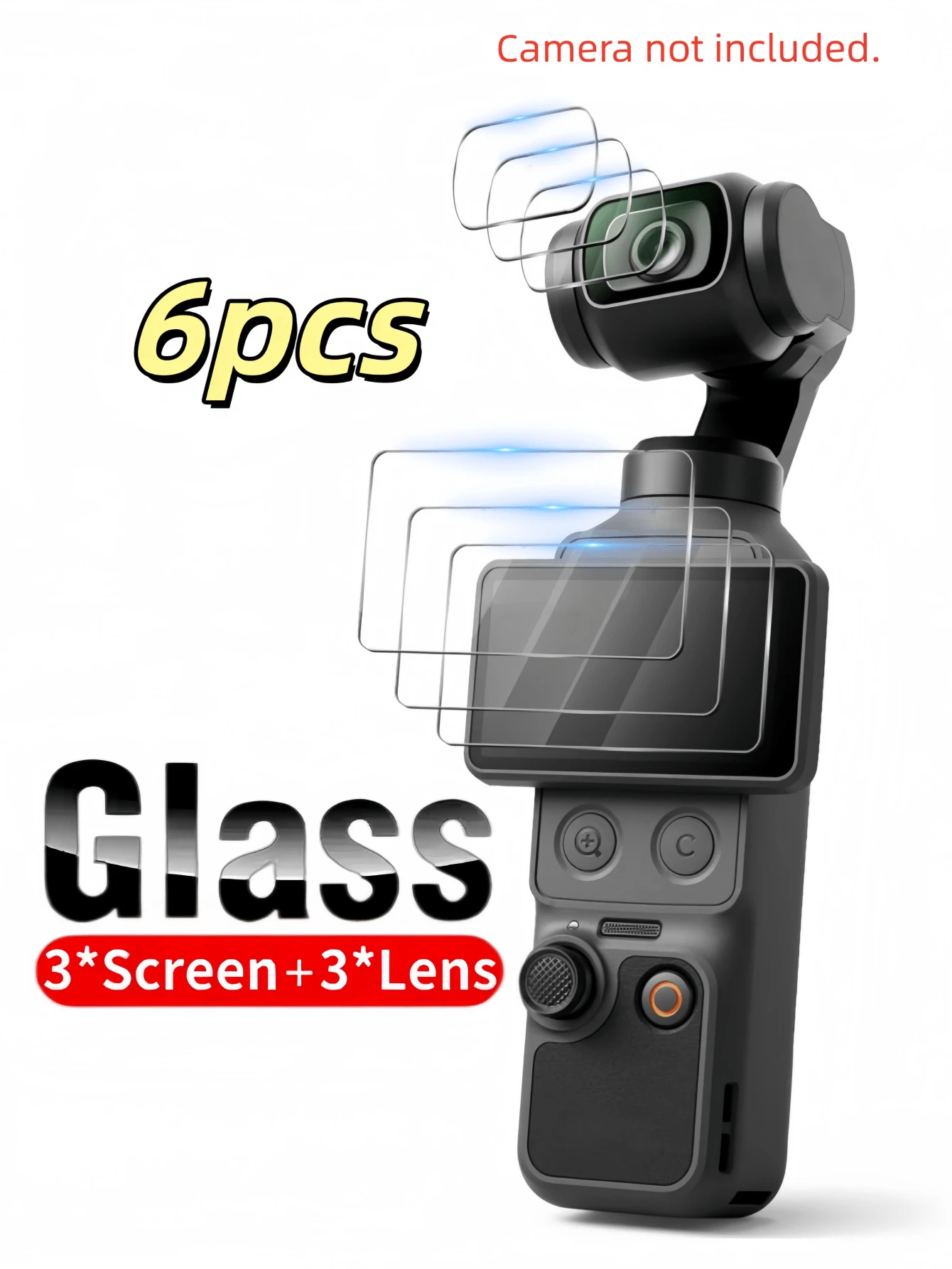 6 Pack(3 Screen+3 Lens) Lens Screen Protector Compatible With DJI Osmo Pocket 4/3/2/1,Tempered Glass Screen Protector OLED Display, Full Protection, Ultra HD, 9H Hardness, Scratch Resistant,Touch Sensitivity, Easy Installation