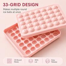 4pcs Pink Round Ice Cube Tray With Lid, 33 Grid Ice Ball Mold For Freezer, Easy Release Mini Ice Ball Maker For Summer Drinks, Parties, Home Kitchen And Refrigerator Storage - 粉色 - 查看 2