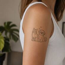 1pc Waterproof & Smudge-Proof Temporary Tattoo, PVC Faux Cute Dog & Cat Tattoo Sticker, Suitable For Daily Use - Grey - View 4