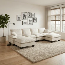 Modular Corner Sofa, U-Shaped Cloud Sofa With Sailboat Design, 6-Seater Sofa In Comfortable Chenille Fabric With Removable Ottomans For Living Rooms And Apartments, Black - Black - View 4
