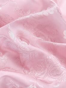 Pink Floral Jacquard Satin Fabric, Embossed Floral Pattern Woven Fabric, Glossy Soft Decorative Cloth, Suitable For Dresses, Evening Gowns, Loungewear, Sofa Covers And Handmade DIY Craft Projects - 1 - View 9