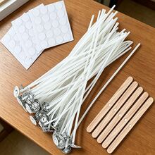 100入預蠟低煙蠟燭芯組含底座與黏貼點，DIY蠟燭製作材料，適用於大豆蠟、蜂蠟，派對裝飾、節日禮物、居家芳療 - A-100個 - 查看 5