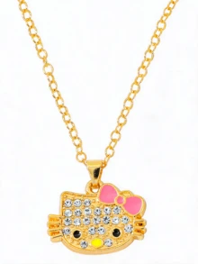 Miniso Hello Kitty 水鑽吊墜項鍊 1件 金色鍊條 粉色蝴蝶結 輕巧舒適 女款 日常 派對 休閒 禮物 - 樣式1 - 查看 6