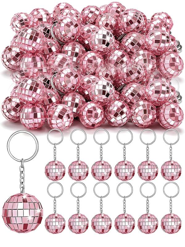 48/24/12/6/1 pieza Llavero mini bola de discoteca rosa, decoración de fiesta con temática de discoteca, recuerdo para invitados de boda, adorno para pastel de Navidad, cumpleaños y boda con llavero mini bola de discoteca rosa con espejo