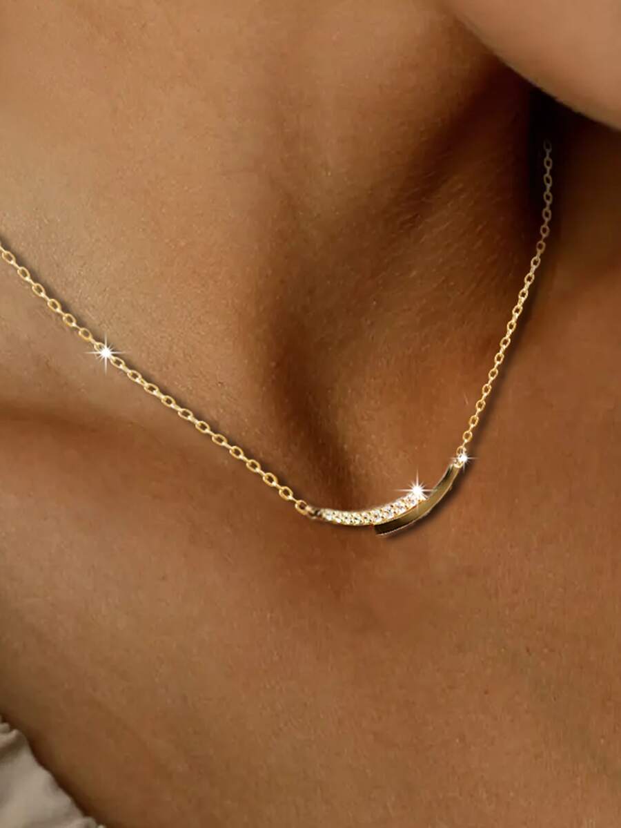 1pc S925 Sterling Silver Double Row Smile Choker Necklace, Japanese & Korean Minimalist Ins Artistic Style, Elegant Cool Curved Cross Line Design, Niche Collarbone Chain For Women, Suitable For Parties & Vacations, Exquisite Premium Accessory Gift - Smile - View 1