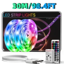 Tiras de luces LED RGB de 3‑100 pies, control remoto de 44 teclas, 6 modos DIY, brillo regulable, recortables, fáciles de instalar, luces decorativas de cambio de color para decoración de habitación, decoración de pared, decoración del hogar, fiesta, estantería - 3535RGB - Ver 12
