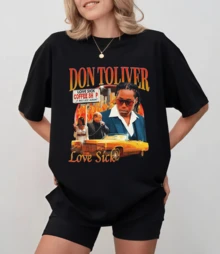 Retro Hip-Hop T-Shirt With Don Toliver Portrait, Distressed Oversized T-Shirt For Men/Women - Black - View 11