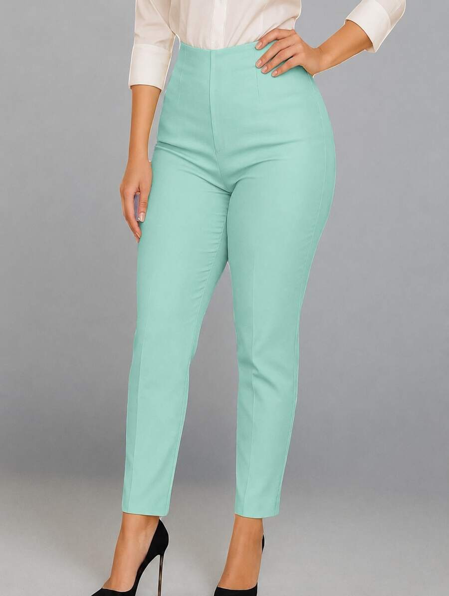Pantalón Stretch Casual Cómodo, Realza Figura. Pantalón con Pinzas al Frente Pierna Recta. Moda Casual y Ejecutiva - verde menta - Ver 1