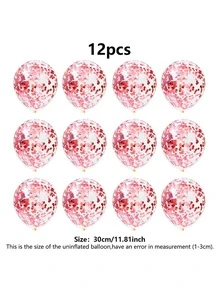 12pcs 12 Inch Red Transparent Latex Balloons With Shiny Sequins - Red - View 6
