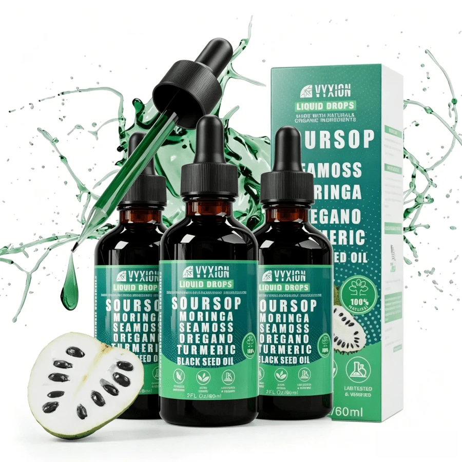 VYXION Pure Soursop 10 In 1 Liquid Drops Extract - Seamoss,Moringa,Black Seed Oil,Turmeric,Oregano Liquid Drops - Healthcare,Fitness,Natural Wellness Blend - 3pcs - 查看 1