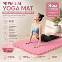 8mm Thick Premium Yoga Mat, Non-Slip Cushioned Exercise Mat, Knee Support Fitness Mat For Yoga Pilates Stretching Floor Workouts - Pink - View 2