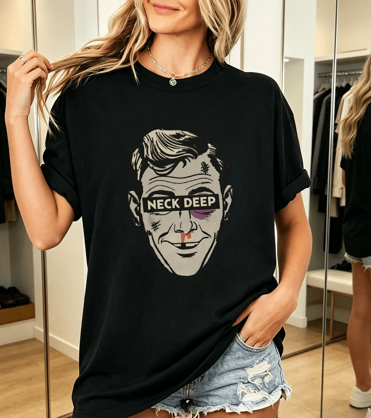 Neck Deep T-Shirt 100% Coton Visage Punk - Black - View 1