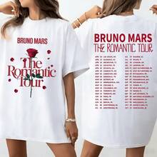 Unisex Cotton T-Shirt With A Pink Pattern From BBruno Mars' Romantic Tour - White - View 1