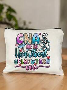 Modisches CNA Muster Handtaschen Set, inklusive Make-up Tasche, geeignet für Frauen - Krankenschwester Thema große Kapazität Reise Aufbewahrungstasche, Pendler Schultertasche, mit festem Schultergurt, Stoffmaterial, empfohlene Handwäsche - Schwarz, Make-up Tasche, Handtasche, Schlafzimmer Dekoration, Zurück zur Schule - Verschiedenfarbig - Übersicht 3