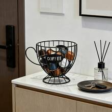 1 pieza Taza de almacenamiento de cápsulas de café - Cesta de almacenamiento con forma de taza de té | Cesta de almacenamiento hueca de metal para cocina, bar, organizador dedicado de cápsulas de café | Decoración de almacenamiento de escritorio estilo INS - Multicolor - Ver 10