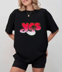 Yes Classic Logo Printed Cropped T-Shirt, Vintage Progressive Rock Style For Unisex Fans - Black - View 7