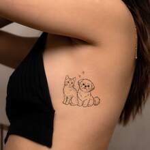 1pc Waterproof & Smudge-Proof Temporary Tattoo, PVC Faux Cute Dog & Cat Tattoo Sticker, Suitable For Daily Use - Grey - View 5