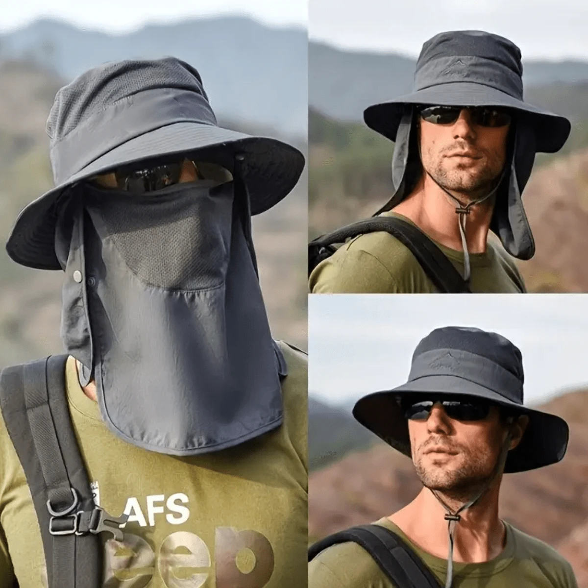 Sombrero de sol de unicolor con máscara facial desmontable, unisex, diseño de malla transpirable, protección efectiva contra mosquitos e insectos, adecuado para playa, pesca, senderismo, campamento al aire libre - multicolor - Ver 1