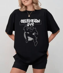 Operation Ivy Cropped T-Shirt With Line Art Print, Classic 90s Ska Punk For Unisex Fans - Black - View 10