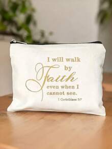 Religious Christian Gift Makeup Bag, "I Will Walk By Faith" Inspirational Quote Canvas Pouch, Christian Gifts For Women, Mother's Day/Christmas/Birthday Gift, Travel Toiletry Organizer,Back To School - Multicolor - View 4