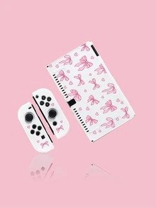 2025款Switch游戏机配件，粉色蝴蝶结爱心图案，兼容Switch NS/Switch OLED保护壳及收纳袋，送给Switch玩家的最佳礼物，情人节浪漫礼物 - 彩色 - 查看 4