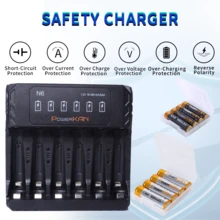 PowerKAN AA电池充电器套装:包含N6 6槽USB LED充电器(5V/2A)+ 8节800mAh镍氢充电电池。耐用、可充电和放电的智能电源套装,适合家庭使用。 - 是 - 查看 4