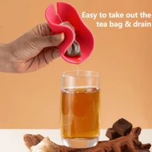 1个硅胶茶包收纳器，硅胶茶包固定器兼挤压器，硅胶杯盖，易于使用，干净卫生，可放入洗碗机清洗 - 彩色 - 查看 5