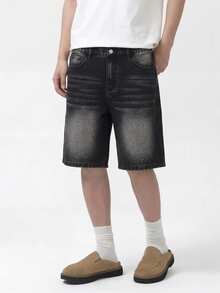 Men's Loose Casual Denim Shorts With Pockets, Multi-Functional Summer Denim Shorts - Black - View 3